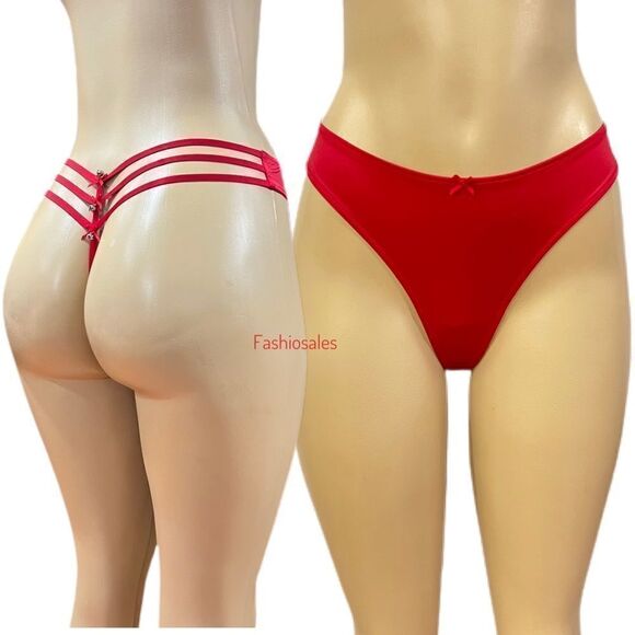 Victorias Secret Dream Angels Sexy Strappy soft Satin Thong V String Panty Red - Picture 1 of 7